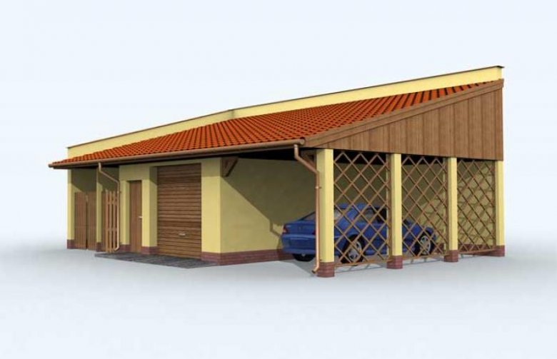 Projekt budynku gospodarczego G120 garaż dwustanowiskowy z wiatą