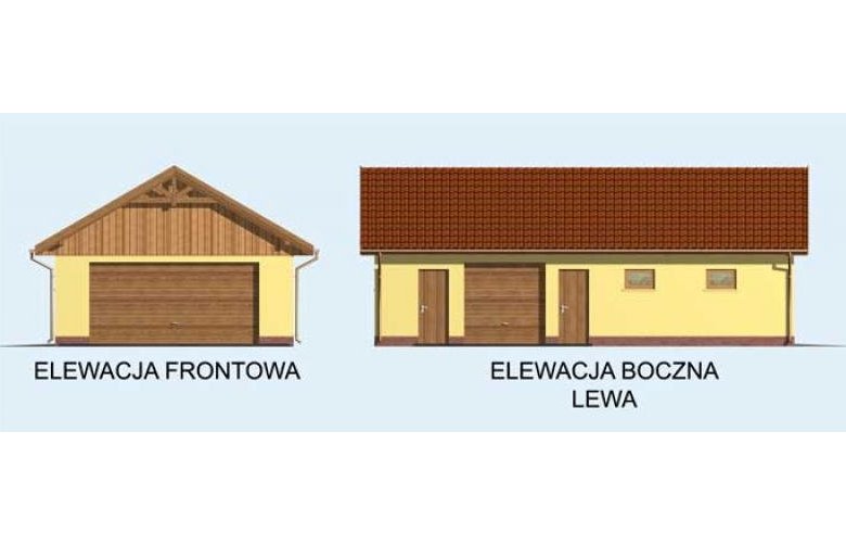 Projekt budynku gospodarczego G126 garaż trzystanowiskowy z pomieszczeniem gospodarczym - elewacja 1