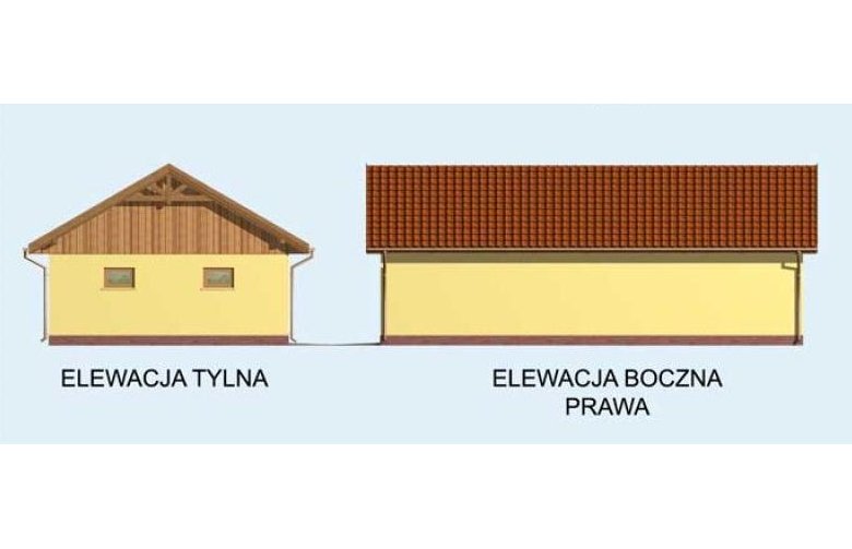 Projekt budynku gospodarczego G126 garaż trzystanowiskowy z pomieszczeniem gospodarczym - elewacja 2