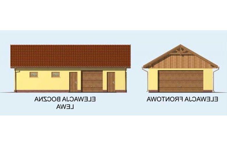 Projekt budynku gospodarczego G126 garaż trzystanowiskowy z pomieszczeniem gospodarczym - elewacja 1