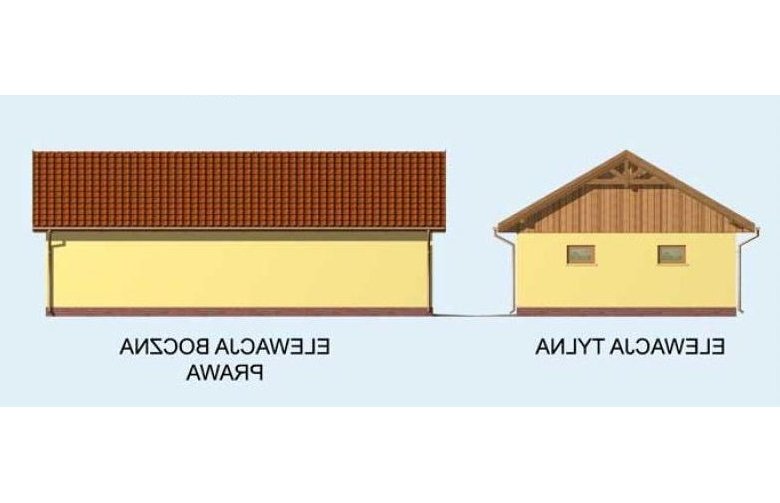 Projekt budynku gospodarczego G126 garaż trzystanowiskowy z pomieszczeniem gospodarczym - elewacja 2