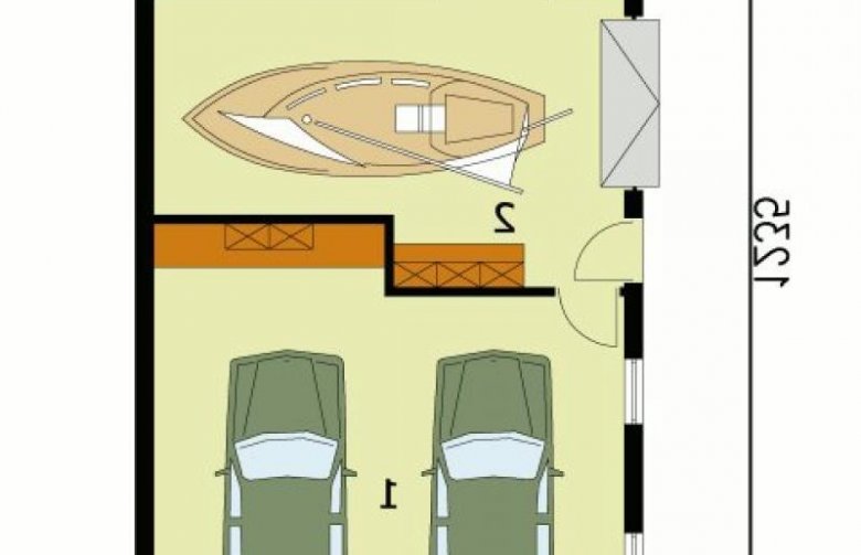 Projekt budynku gospodarczego G126 garaż trzystanowiskowy z pomieszczeniem gospodarczym - przyziemie