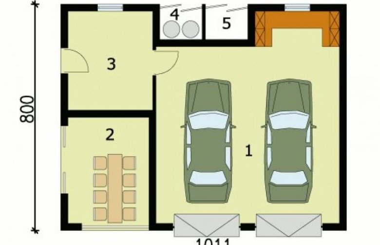 Projekt budynku gospodarczego G145 dwustanowiskowy z pomieszczeniem gospodarczym i werandą - przyziemie