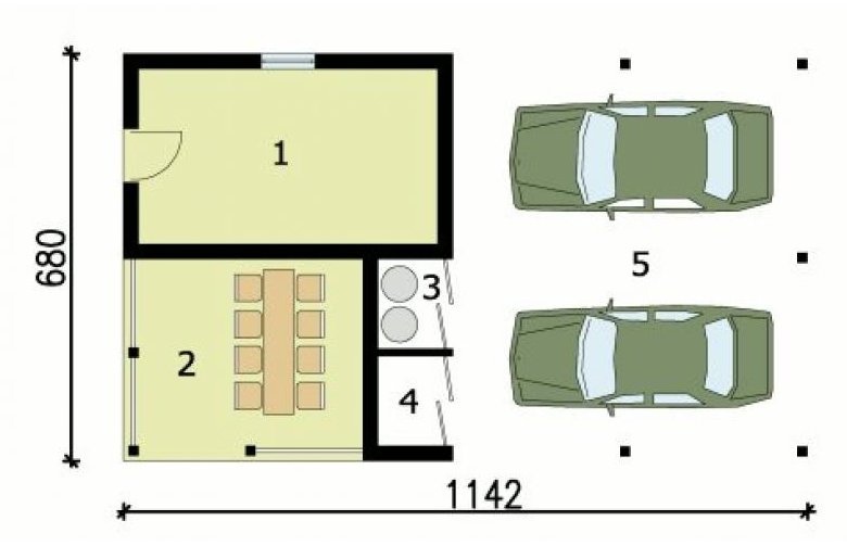 Projekt budynku gospodarczego G155 garaż dwustanowiskowy z pomieszczeniem gospodarczym - przyziemie