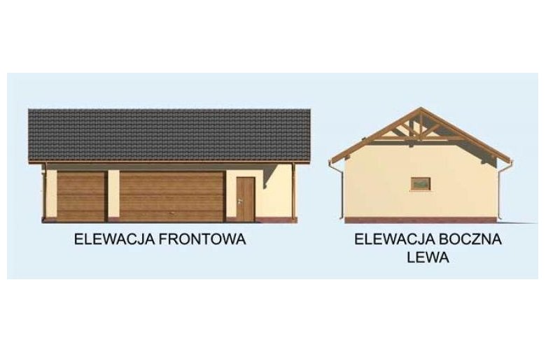 Projekt budynku gospodarczego G156 garaż trzystanowiskowy z pomieszczeniem gospodarczym - elewacja 1