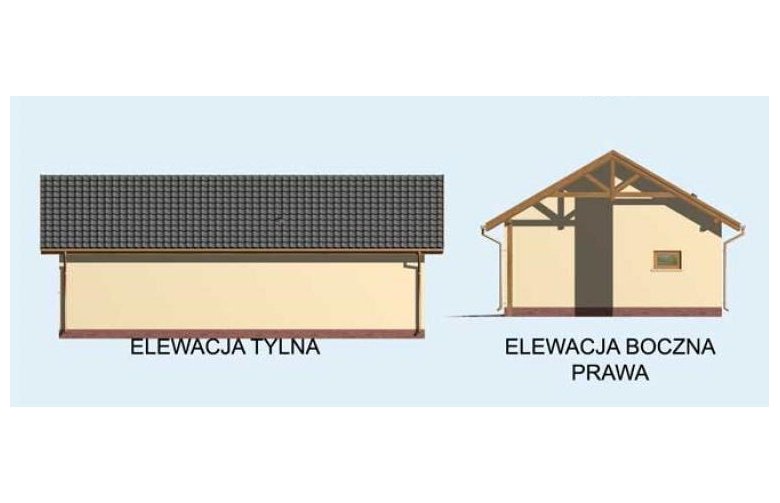 Projekt budynku gospodarczego G156 garaż trzystanowiskowy z pomieszczeniem gospodarczym - elewacja 2