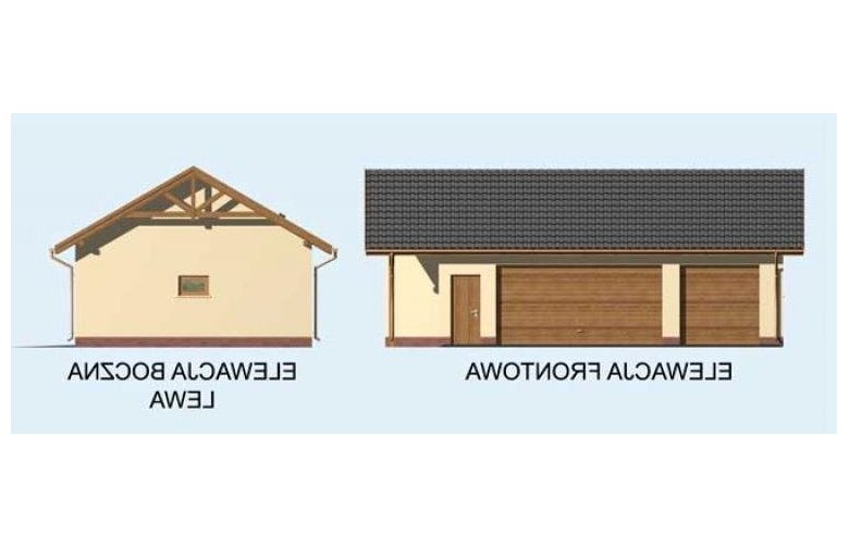 Projekt budynku gospodarczego G156 garaż trzystanowiskowy z pomieszczeniem gospodarczym - elewacja 1