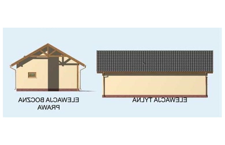 Projekt budynku gospodarczego G156 garaż trzystanowiskowy z pomieszczeniem gospodarczym - elewacja 2