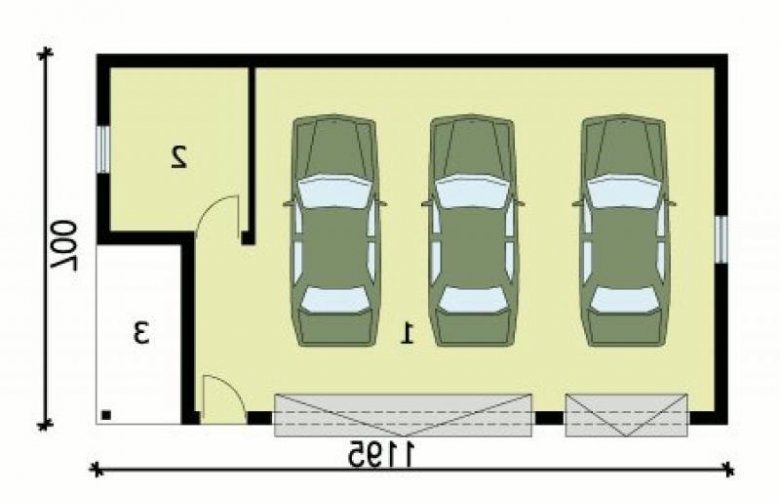 Projekt budynku gospodarczego G156 garaż trzystanowiskowy z pomieszczeniem gospodarczym - przyziemie