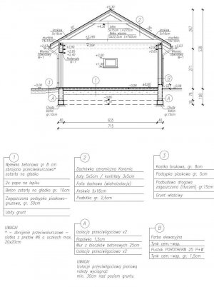 Przekrój projektu G156 garaż trzystanowiskowy z pomieszczeniem gospodarczym