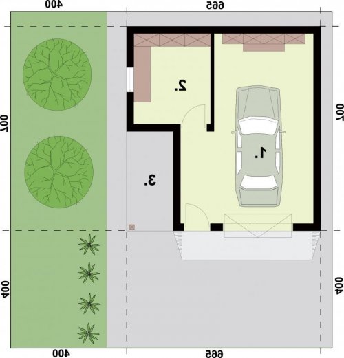 RZUT PRZYZIEMIA G159 garaż jednostanowiskowy z pomieszczeniem gospodarczym - wersja lustrzana