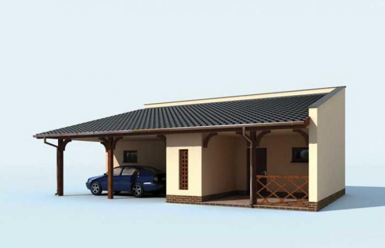 Projekt garażu G169 z wiatą i pomieszczeniem gospodarczym