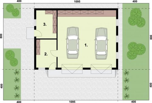 RZUT PRZYZIEMIA G198 garaż dwustanowiskowy z pomieszczeniem gospodarczym