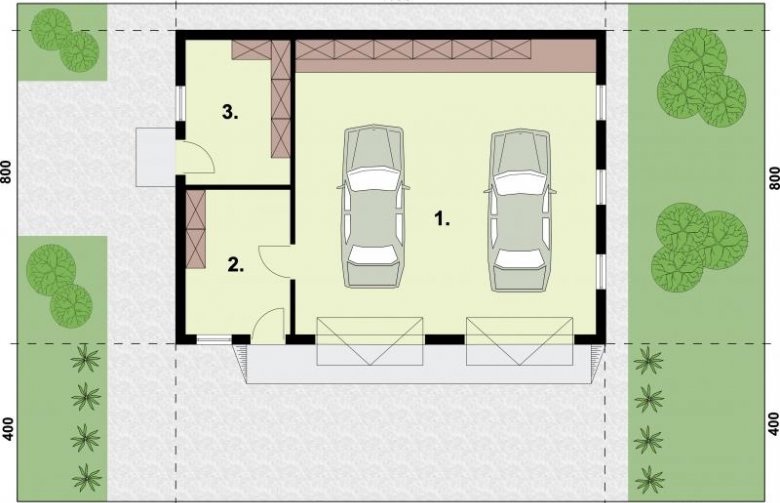 Projekt budynku gospodarczego G198 garaż dwustanowiskowy z pomieszczeniem gospodarczym - rzut przyziemia