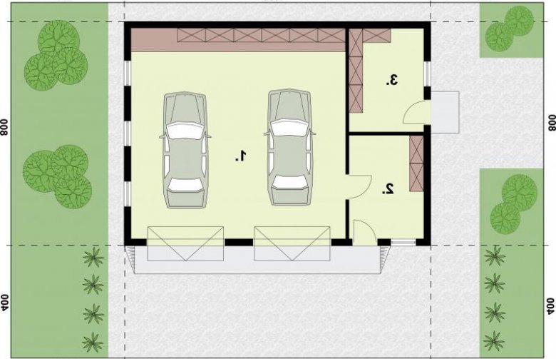 Projekt budynku gospodarczego G198 garaż dwustanowiskowy z pomieszczeniem gospodarczym - rzut przyziemia