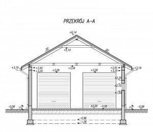 Przekrój projektu G200 garaż dwustanowiskowy z pomieszczeniem gospodarczym