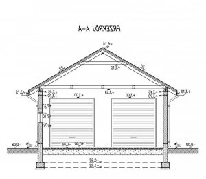 Przekrój projektu G200 garaż dwustanowiskowy z pomieszczeniem gospodarczym w wersji lustrzanej