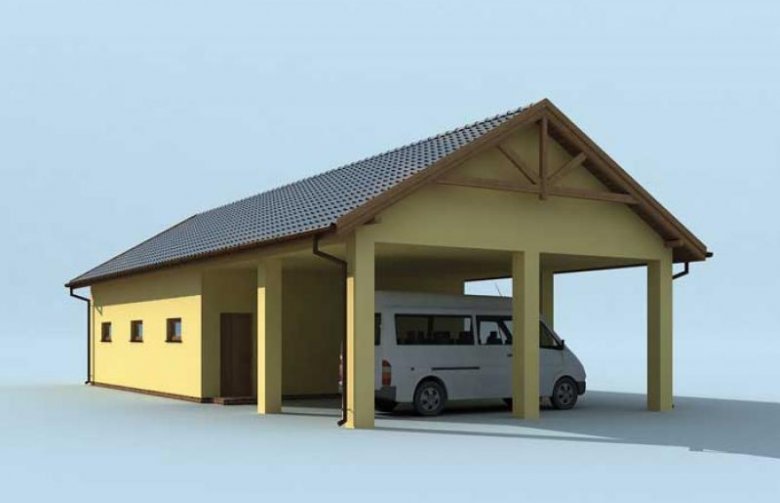 Projekt budynku gospodarczego G209 garaż dwustanowiskowy z wiatą ową