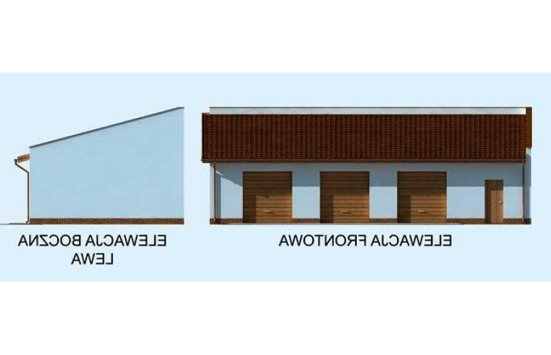 Projekt budynku gospodarczego G219 garaż trzystanowiskowy z pomieszczeniem gospodarczym - elewacja 1