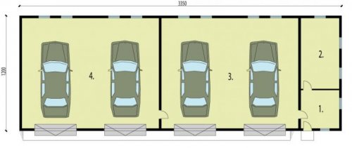 RZUT PRZYZIEMIA G223 garaż czterostanowiskowy z pomieszczeniami gospodarczymi