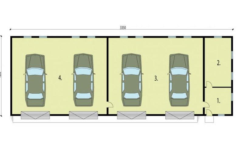 Projekt budynku gospodarczego G223 garaż czterostanowiskowy z pomieszczeniami gospodarczymi - rzut przyziemia