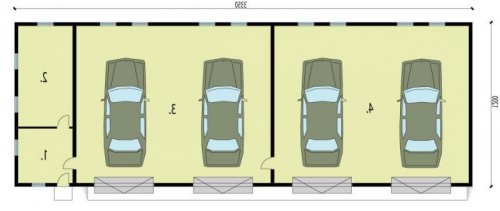 RZUT PRZYZIEMIA G223 garaż czterostanowiskowy z pomieszczeniami gospodarczymi - wersja lustrzana