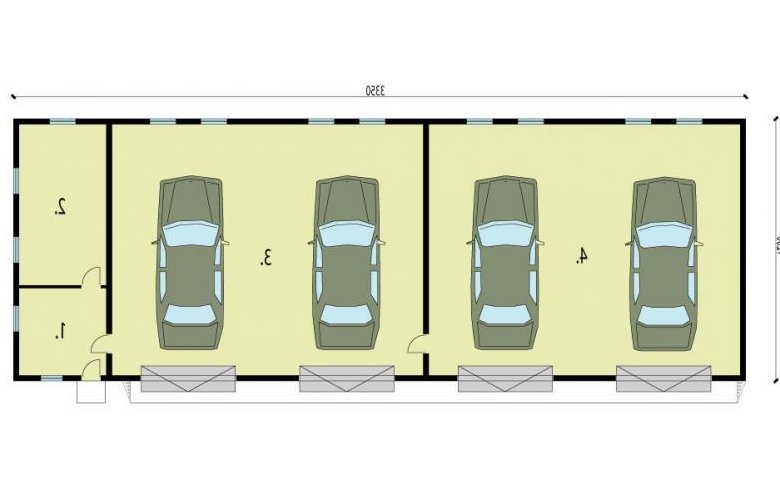 Projekt budynku gospodarczego G223 garaż czterostanowiskowy z pomieszczeniami gospodarczymi - rzut przyziemia