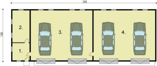 RZUT PRZYZIEMIA G221 garaż czterostanowiskowy z pomieszczeniami gospodarczymi