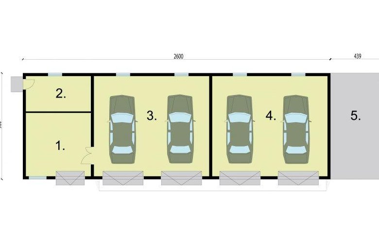 Projekt budynku gospodarczego G225 garaż czterostanowiskowy z pomieszczeniami gospodarczymi - rzut przyziemia