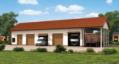 Projekt domu G225 garaż czterostanowiskowy z pomieszczeniami gospodarczymi