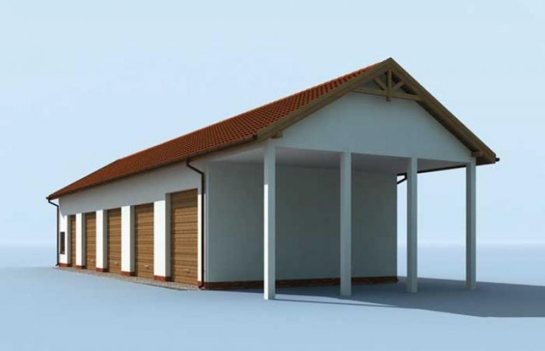 Projekt budynku gospodarczego G225 garaż czterostanowiskowy z pomieszczeniami gospodarczymi