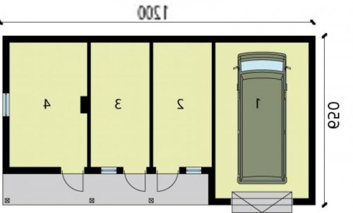 RZUT PRZYZIEMIA G222 garaż jednostanowiskowy z pomieszczeniami gospodarczymi - wersja lustrzana