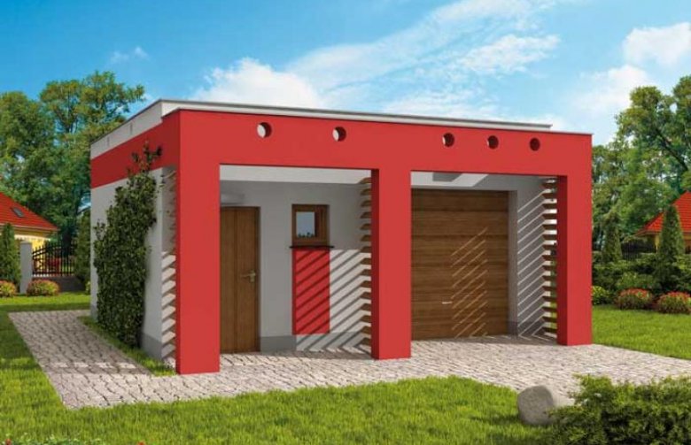 Projekt budynku gospodarczego G73A garaż jednostanowiskowy z pomieszczeniem gospodarczym