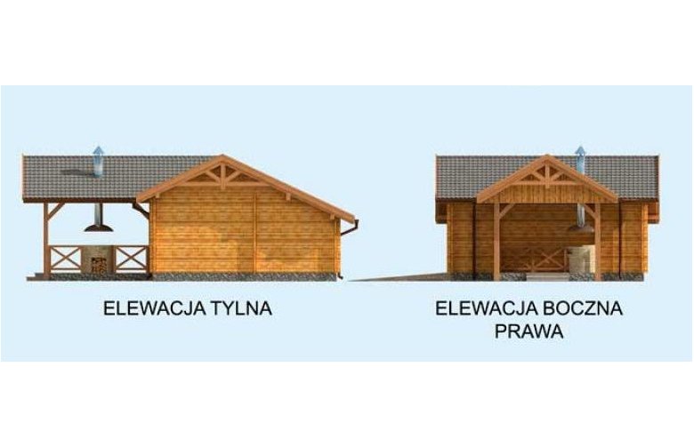 Projekt budynku gospodarczego  G53 z bali drewnianych - elewacja 2