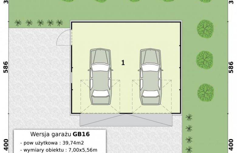 Projekt garażu Budynek gospodarczy GB1 blaszany dwustanowiskowy - rzut przyziemia garażu gb6