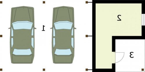 RZUT PRZYZIEMIA G239 garaż dwustanowiskowy z pomieszczeniem gospodarczym - wersja lustrzana