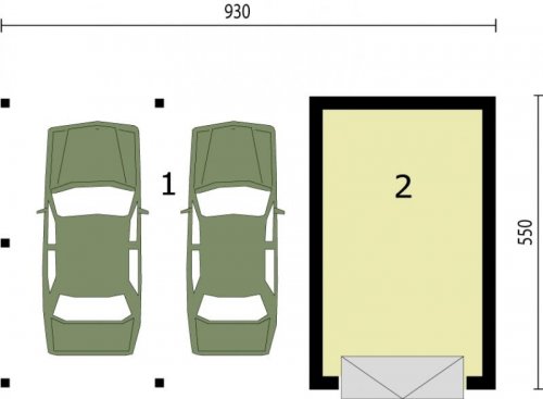 RZUT PRZYZIEMIA G244 garaż jednostanowiskowy z wiatą dwustanowiskową