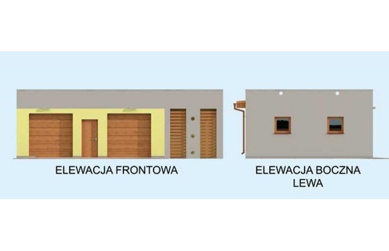 Projekt budynku gospodarczego G254 garaż dwustanowiskowy z werandą - elewacja 1