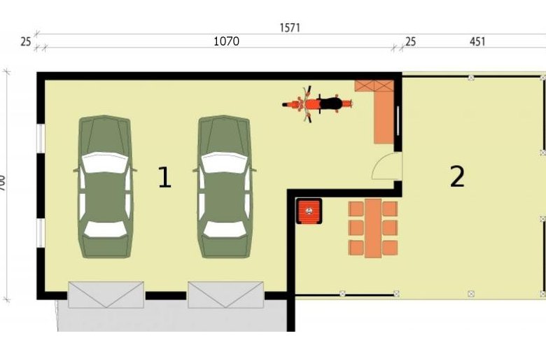 Projekt garażu Budynek gospodarczy G248 dwustanowiskowy z werandą - rzut przyziemia