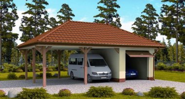 Projekt domu G249 garaż  jednostanowiskowy z wiatą