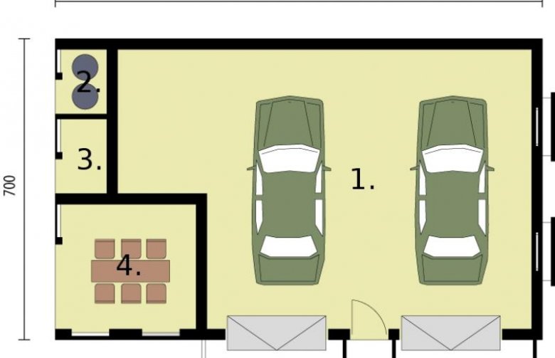 Projekt budynku gospodarczego G253 garaż dwustanowiskowy z werandą - przyziemie