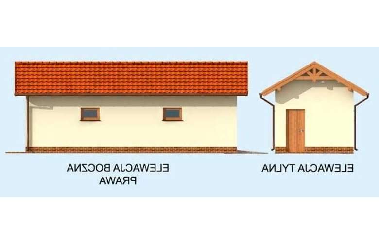 Projekt budynku gospodarczego G257 garaż jednostanowiskowy - elewacja 2