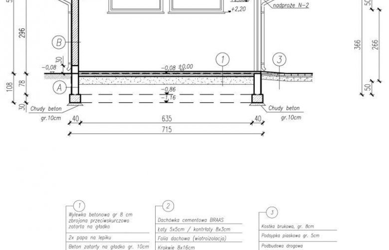 Projekt budynku gospodarczego  G261 - przekrój 1