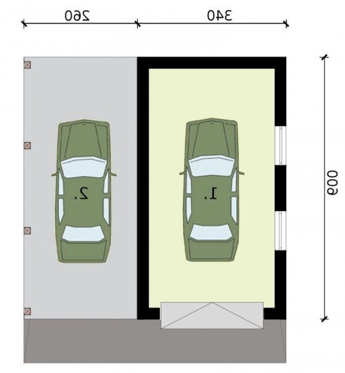 RZUT PRZYZIEMIA G266 garaż jednostanowiskowy z wiatą - wersja lustrzana