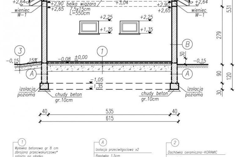 Projekt garażu G266 garaż jednostanowiskowy z wiatą - przekrój 1