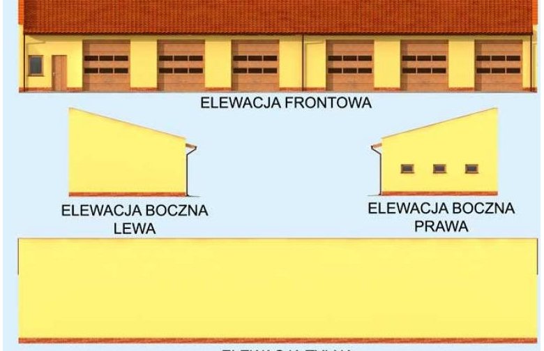 Projekt budynku gospodarczego G271 sześciostanowiskowy z pomieszczeniami gospodarczymi - elewacja 1