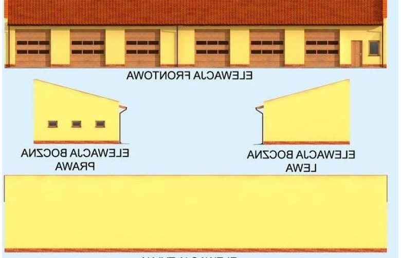 Projekt budynku gospodarczego G271 sześciostanowiskowy z pomieszczeniami gospodarczymi - elewacja 1