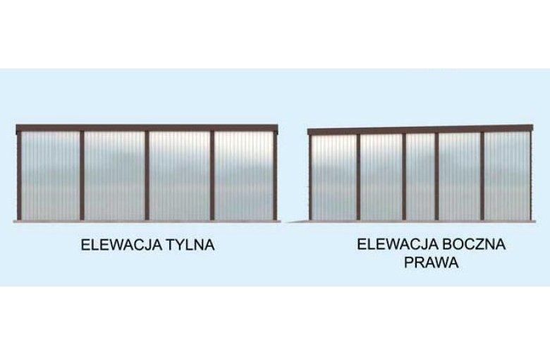 Projekt budynku gospodarczego GB4 garaż blaszany jednostanowiskowy z pomieszczeniem gospodarczym - elewacja 2