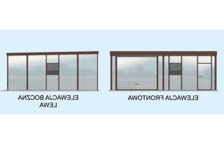 Projekt budynku gospodarczego GB4 garaż blaszany jednostanowiskowy z pomieszczeniem gospodarczym - elewacja 1