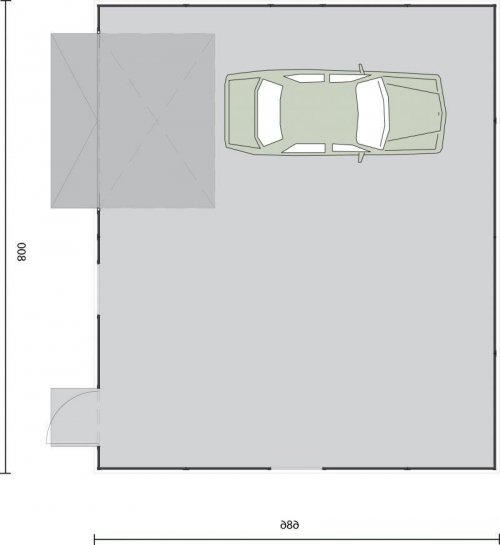 RZUT PRZYZIEMIA GB4 garaż blaszany jednostanowiskowy z pomieszczeniem gospodarczym - wersja lustrzana